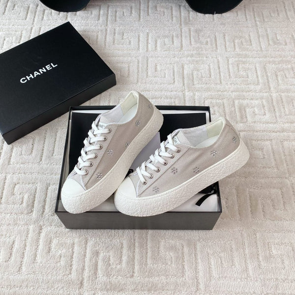CC Low Sneaker 35mm White Grey Textile Fabric And Lambskin