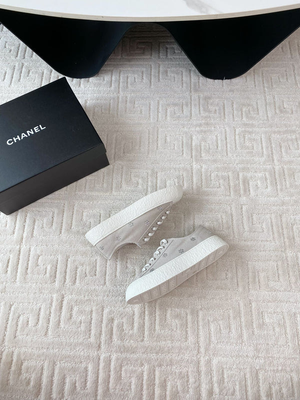 CC Low Sneaker 35mm White Grey Textile Fabric And Lambskin