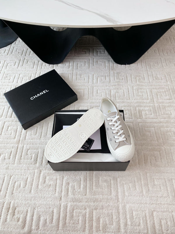 CC Low Sneaker 35mm White Grey Textile Fabric And Lambskin