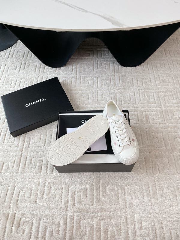 CC Low Sneaker 35mm White Textile Fabric And Lambskin