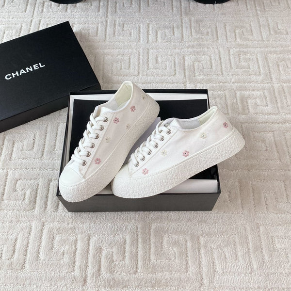 CC Low Sneaker 35mm White Textile Fabric And Lambskin