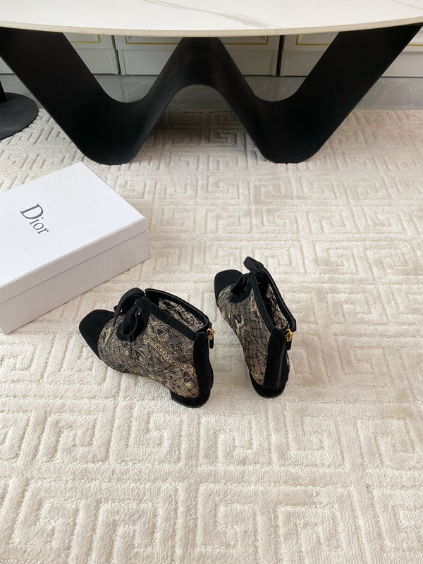 CD Naughtily-D Heeled Ankle Boot Black Transparent Mesh Butterfly And Suede