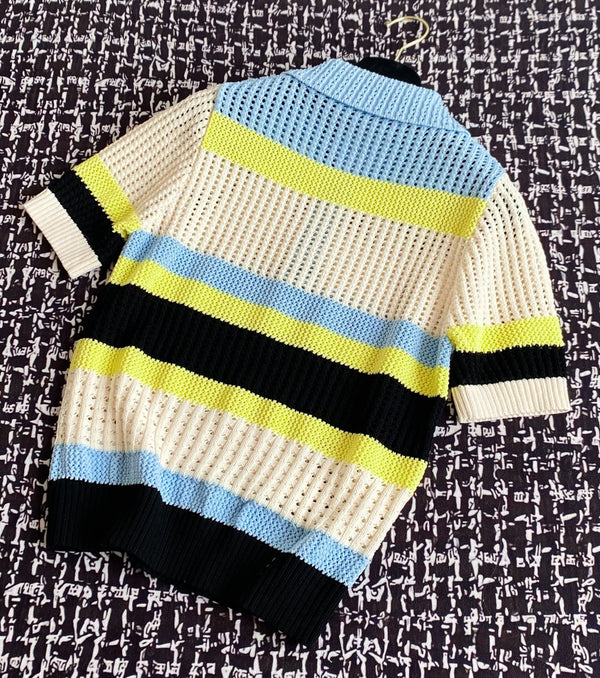 CD 25 Embroidered Short Sleeves Beige Blue Wool