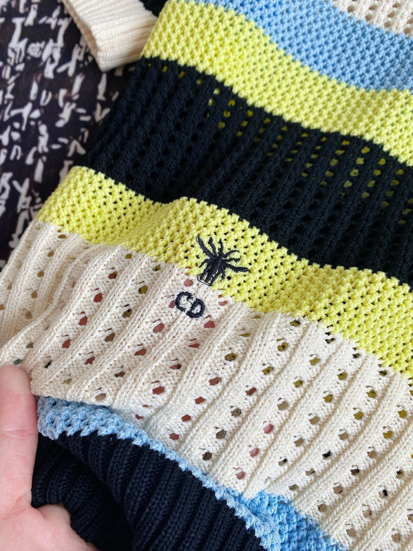 CD 25 Embroidered Short Sleeves Beige Blue Wool