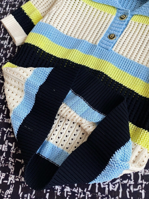 CD 25 Embroidered Short Sleeves Beige Blue Wool