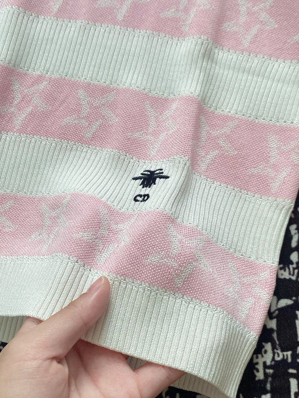 CD 2025 Striped Short-sleeved T-shirt Pink White tencel 606660