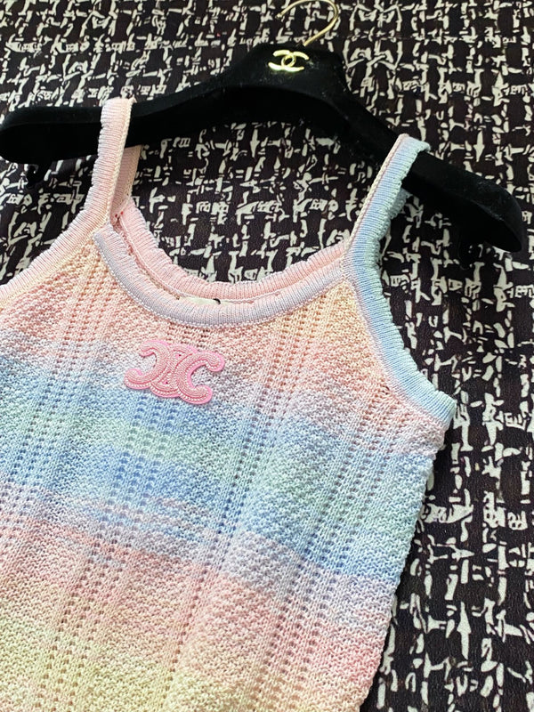 Celine 25 Sleeveless Knitted Top Pastel Colorful Wool