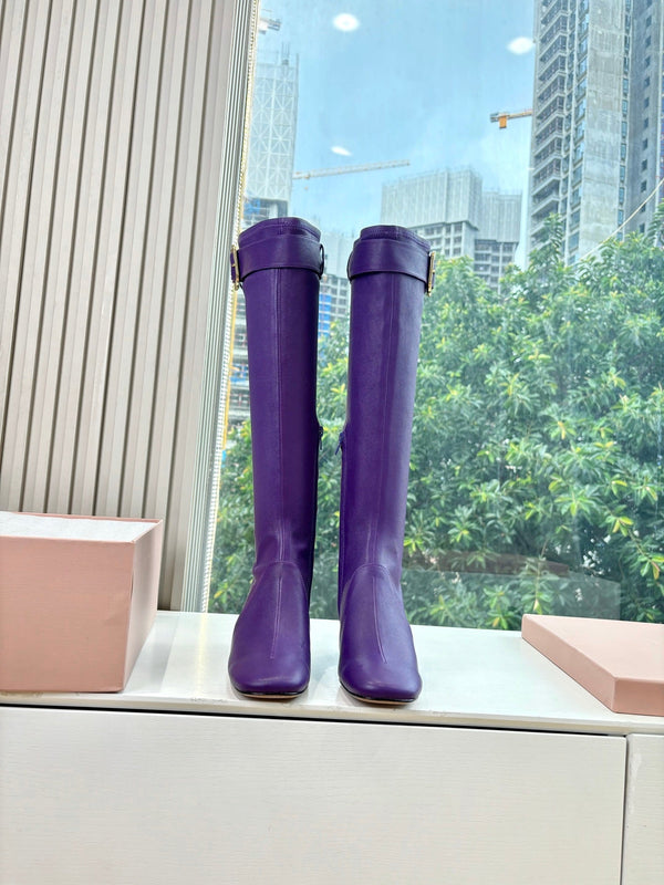 Miu Boots With Buckle Purple Nappa Leather 506635