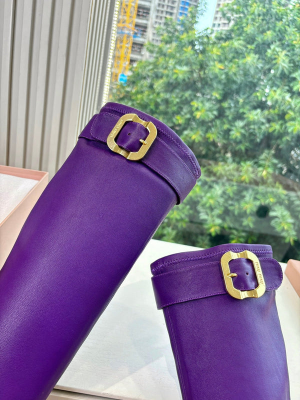 Miu Boots With Buckle Purple Nappa Leather 506635
