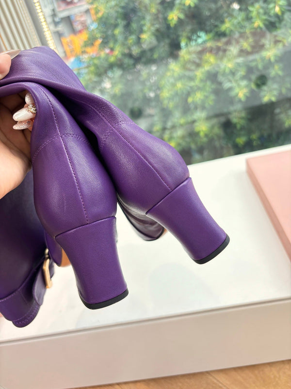 Miu Boots With Buckle Purple Nappa Leather 506635