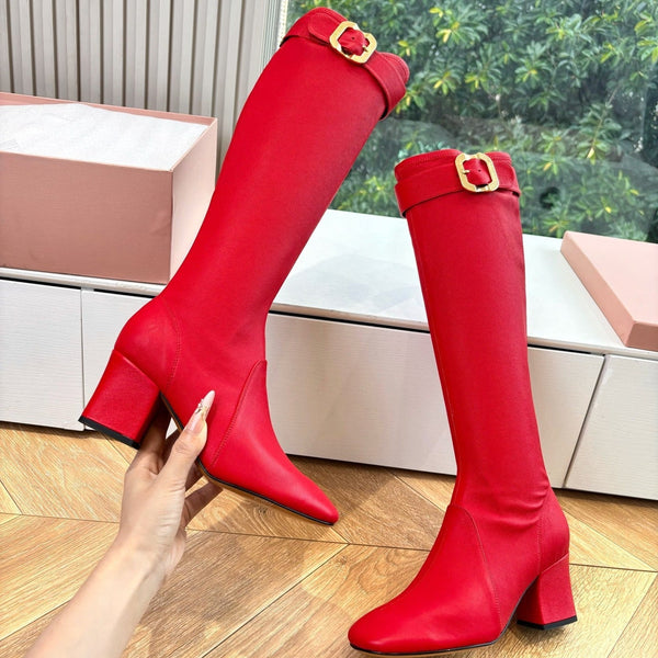 Miu Boots With Buckle Red Nappa Leather 506636