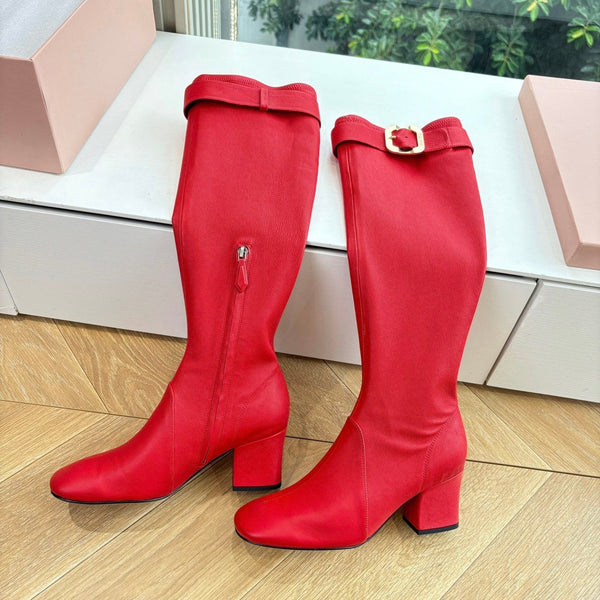 Miu Boots With Buckle Red Nappa Leather 506636