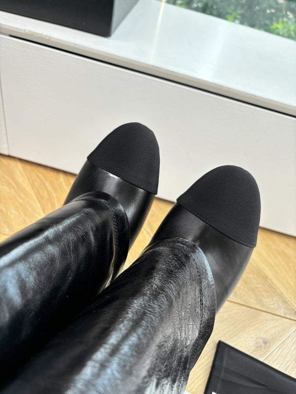 CC 25 High Boot Black Aged Calfskin Grosgrain 430338