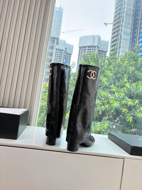 CC 25 High Boot Black Aged Calfskin Grosgrain 430338