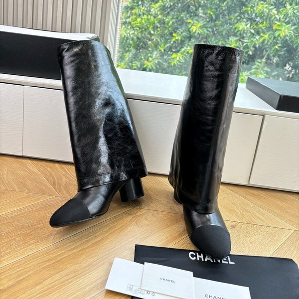 CC 25 High Boot Black Aged Calfskin Grosgrain 430338