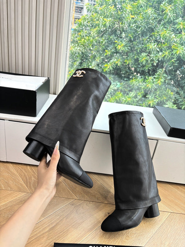 CC 25 High Boot Black Calfskin Grosgrain 430335