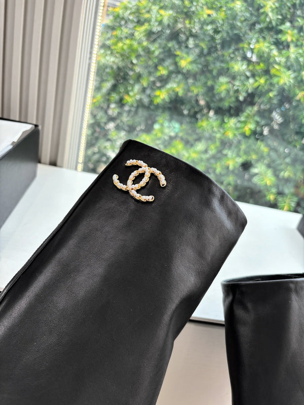 CC 25 High Boot Black Calfskin Grosgrain 430335