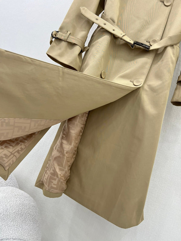Fendi 25 Lace-up Trench Coat Beige Cotton