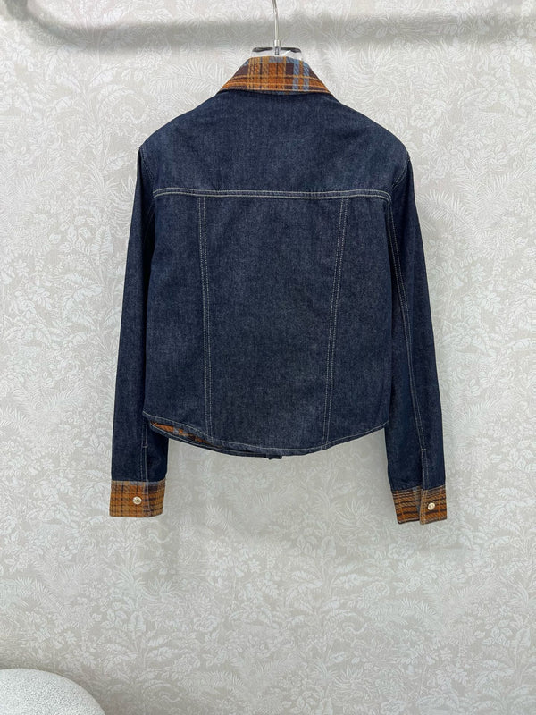 Miu Miu 25 Classic Plaid Pocket Denim Short Jacket