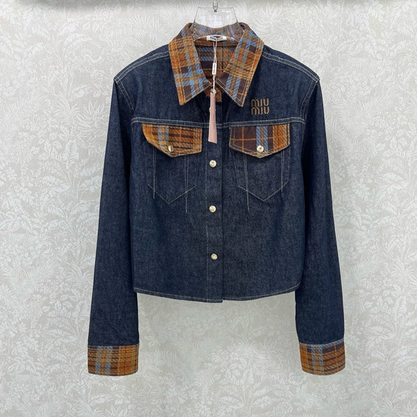 Miu Miu 25 Classic Plaid Pocket Denim Short Jacket