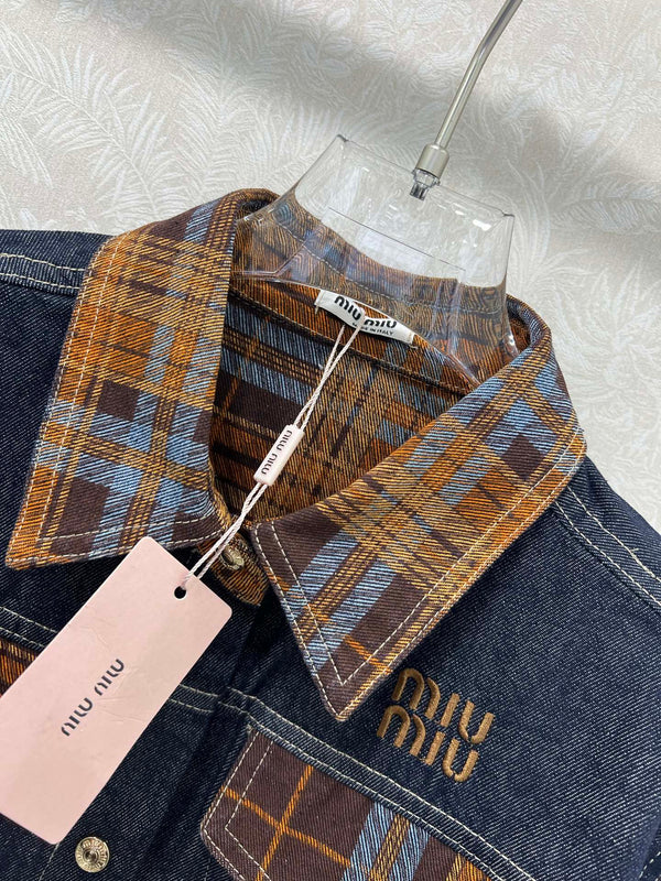 Miu Miu 25 Classic Plaid Pocket Denim Short Jacket