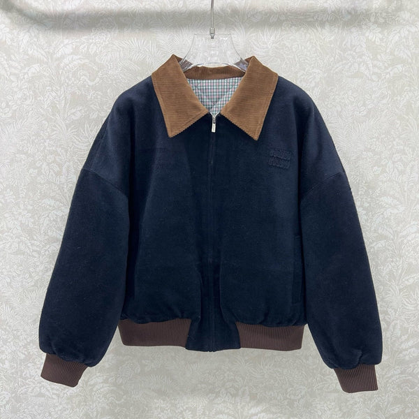 Miu Miu 25 Jacket Navy Blue Mix Brown Wool 302815