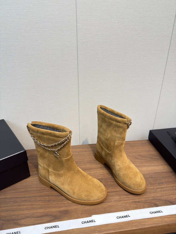 Chanel 25 Boot Camel Suede 465611