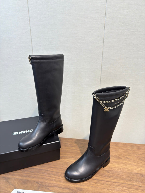 Chanel 25 Long Boot Black Calfskin 465618