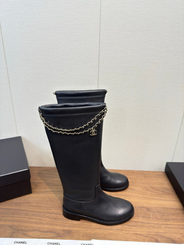 Chanel 25 Long Boot Black Calfskin 465618
