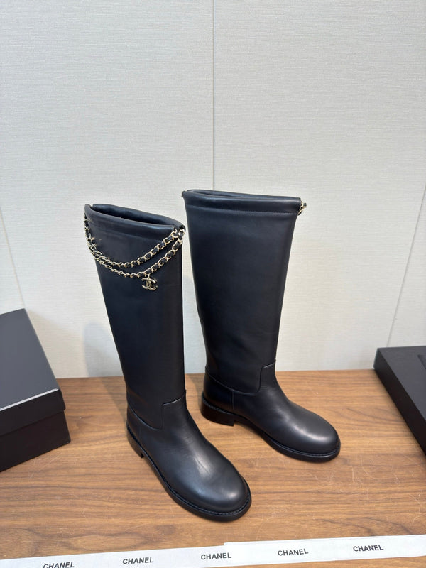 Chanel 25 Long Boot Black Calfskin 465618