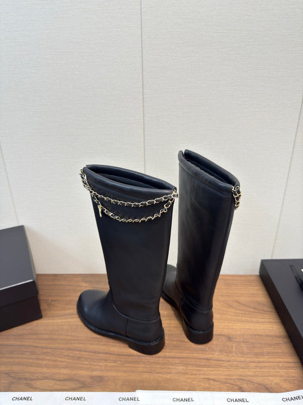 Chanel 25 Long Boot Black Calfskin 465618
