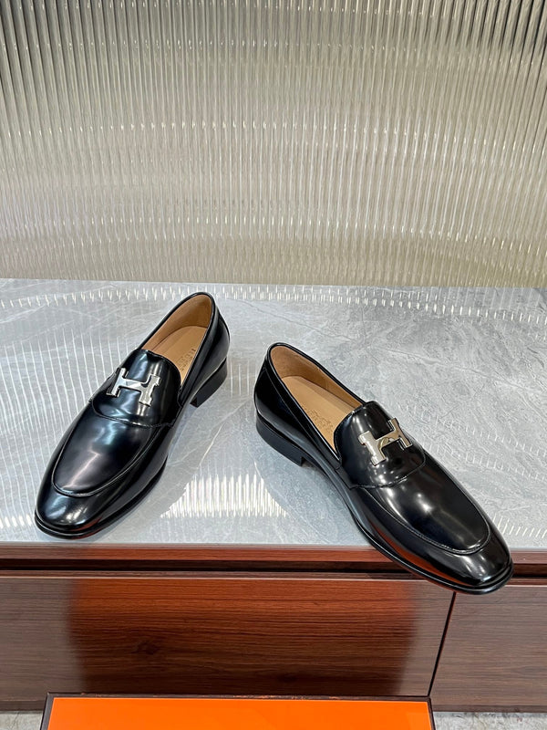 HM H-BUCKLE LOAFER GLOSSY BLACK CALFSKIN