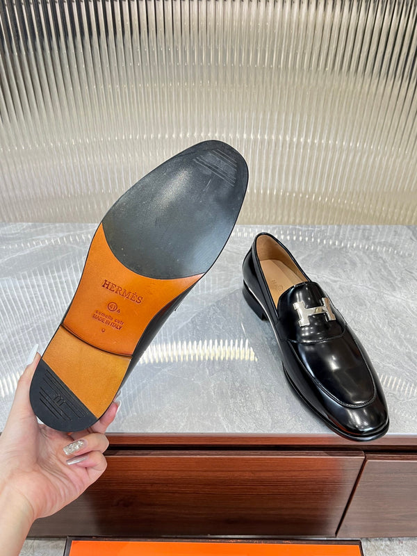 HM H-BUCKLE LOAFER GLOSSY BLACK CALFSKIN