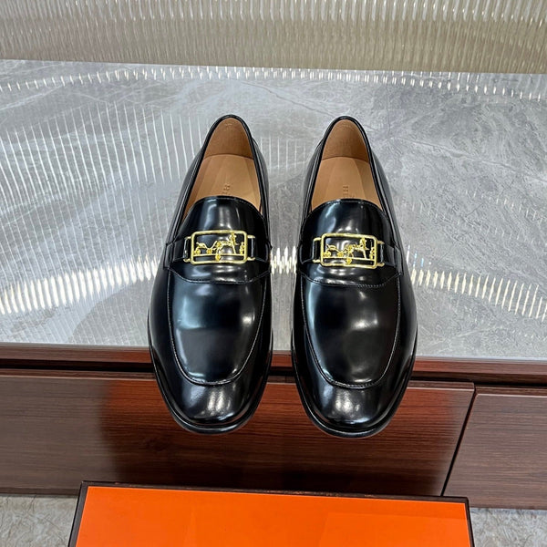 HM GOLD BUCKLE LOAFER BLACK CALFSKIN
