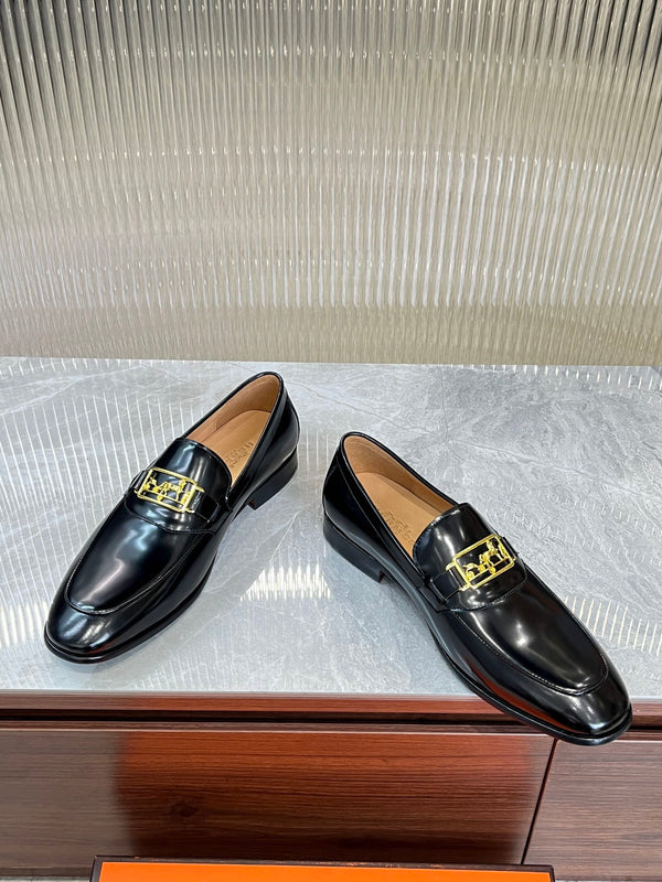 HM GOLD BUCKLE LOAFER BLACK CALFSKIN