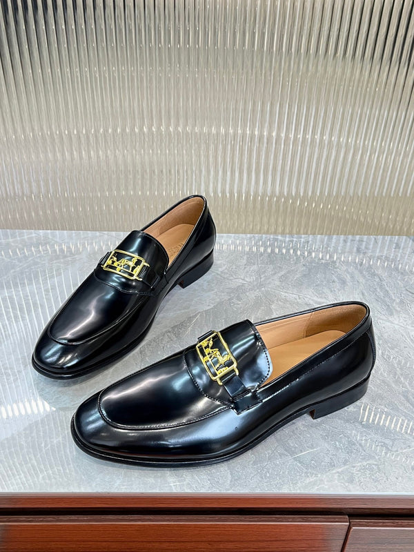HM GOLD BUCKLE LOAFER BLACK CALFSKIN