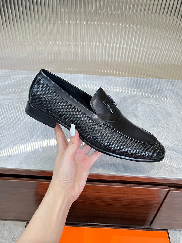 HM BLACK H-BUCKLE LOAFER BLACK CALFSKIN