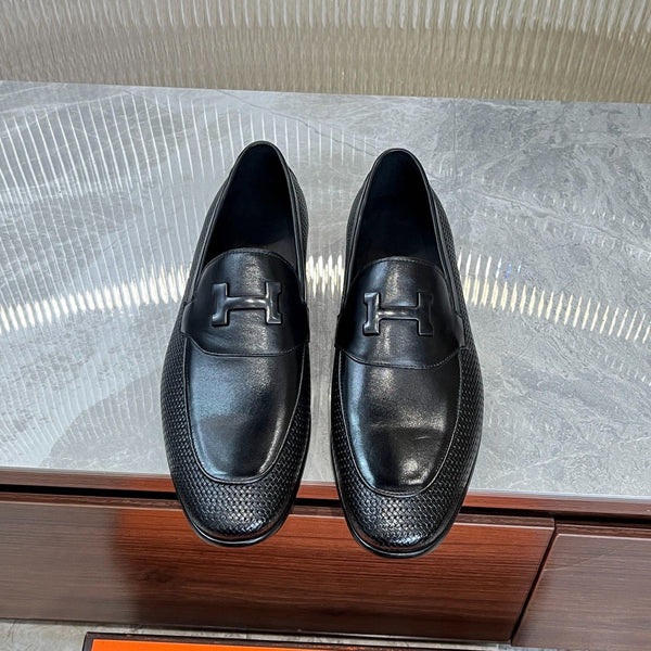 HM BLACK H-BUCKLE LOAFER BLACK CALFSKIN