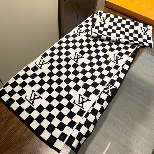 SCIARPA DAMIER 200 CM IN CASHMERE MISTO NERO BIANCO 388193