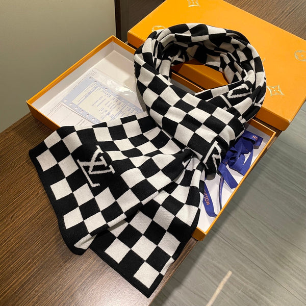 SCIARPA DAMIER 200 CM IN CASHMERE MISTO NERO BIANCO 388193