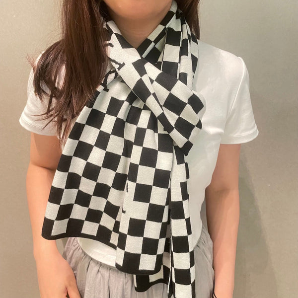 SCIARPA DAMIER 200 CM IN CASHMERE MISTO NERO BIANCO 388193