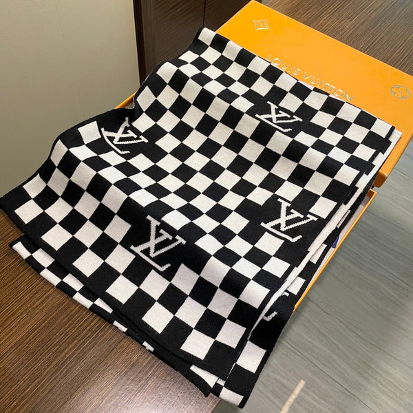 SCIARPA DAMIER 200 CM IN CASHMERE MISTO NERO BIANCO 388193