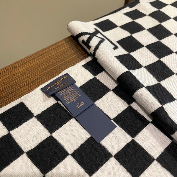 SCIARPA DAMIER 200 CM IN CASHMERE MISTO NERO BIANCO 388193
