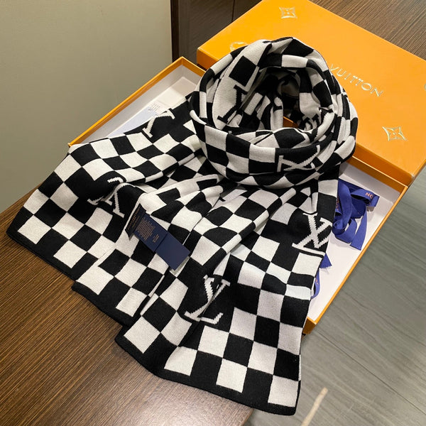 SCIARPA DAMIER 200 CM IN CASHMERE MISTO NERO BIANCO 388193