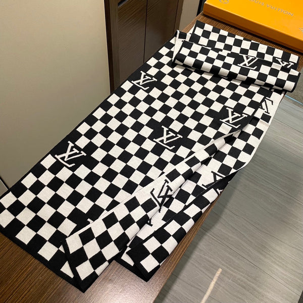 SCIARPA DAMIER 200 CM IN CASHMERE MISTO NERO BIANCO 388193