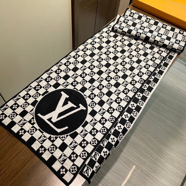 SCIARPA CLASSICA DAMIER 200 CM IN CASHMERE NERO MISTO BIANCO 389750