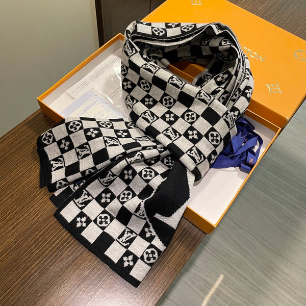 SCIARPA CLASSICA DAMIER 200 CM IN CASHMERE NERO MISTO BIANCO 389750