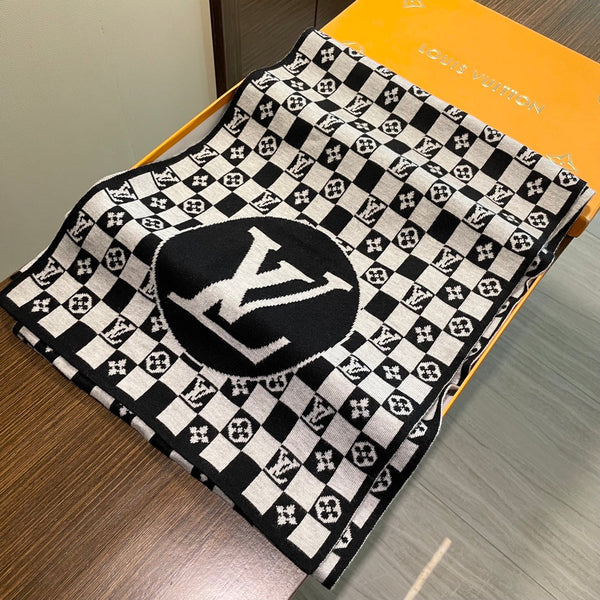 SCIARPA CLASSICA DAMIER 200 CM IN CASHMERE NERO MISTO BIANCO 389750