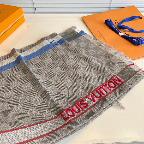 DAMIER SCARF 190 CM IN KHAKI BROWN CASHMERE 391147