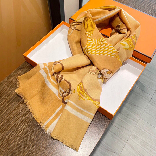 PRINTED SCARF 200 CM IN GOLDEN YELLOW MIX COLORFUL CASHMERE 393003